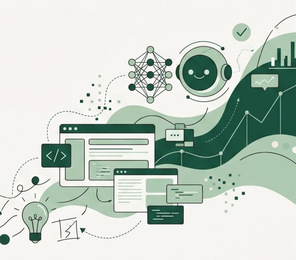 Illustratie: AI-agent, code en groei